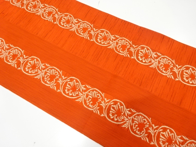 JAPANESE NAGOYA OBI / CHIKUZEN HAKATA / WOVEN FLOWER ARABESQUE